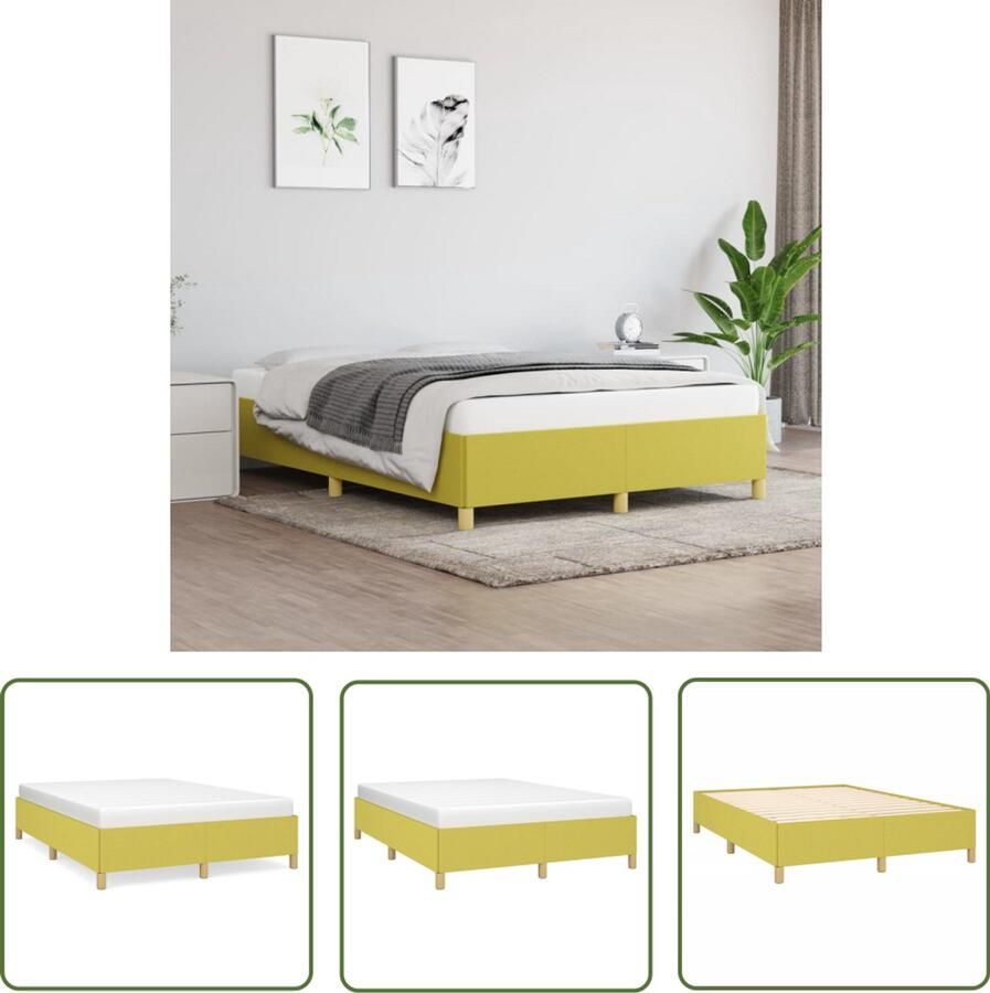 The Living Store Bedframe zonder matras 140x200 cm stof groen Bed Frame Tweepersoons Bed Houten Bedframe Stoffen Bedframe Groen Bed