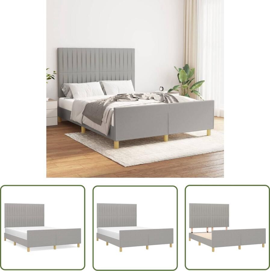 The Living Store Bedframe Lichtgrijs 203 x 146 x 118 128 cm Stof (100% polyester) Massief larikshout Multiplex Bed Frame Tweepersoons Bed Houten Bed Grijs Bed Stoffen Bed