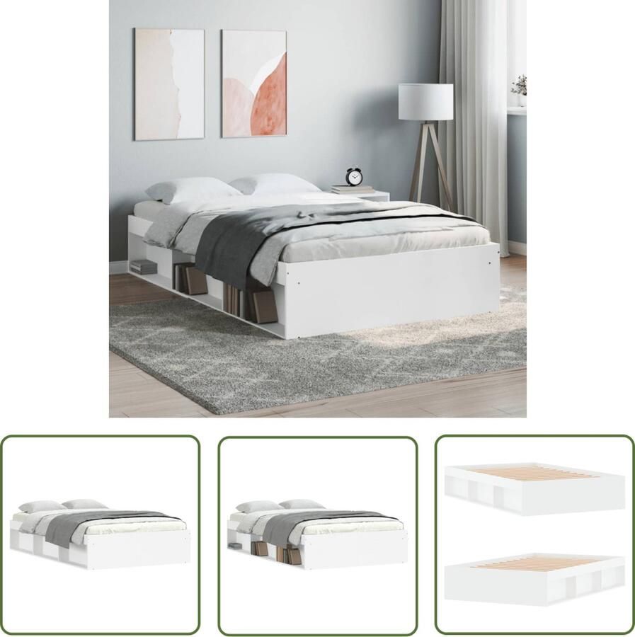 The Living Store Houten Bedframe Logeerbed met Opbergruimte 193 x 123 x 35 cm Wit Multiplex Lattenbodem Houten Bed Frame Tweepersoons Bed Wit Bed Met Opbergvakken Modern Bed