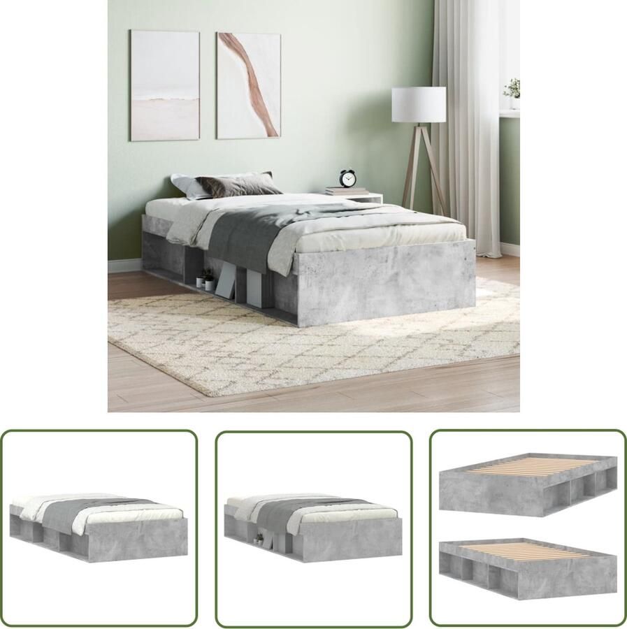 The Living Store Houten Bedframe Betongrijs 203 x 103 x 35 cm Extra opbergruimte Houten Bedframe Tweepersoons Bed Betongrijs Bed Modern Bed Extra Opbergruimte