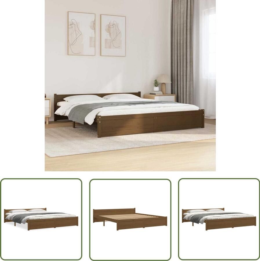 The Living Store Bedframe Houten Honingbruin 205.5 x 205.5 x 51 cm Massief Grenenhout Multiplex Lattenbodem Houten Bedframe Tweepersoons Bed Massief Grenenhout Honingbruin Bed Modern Bed - Foto 2