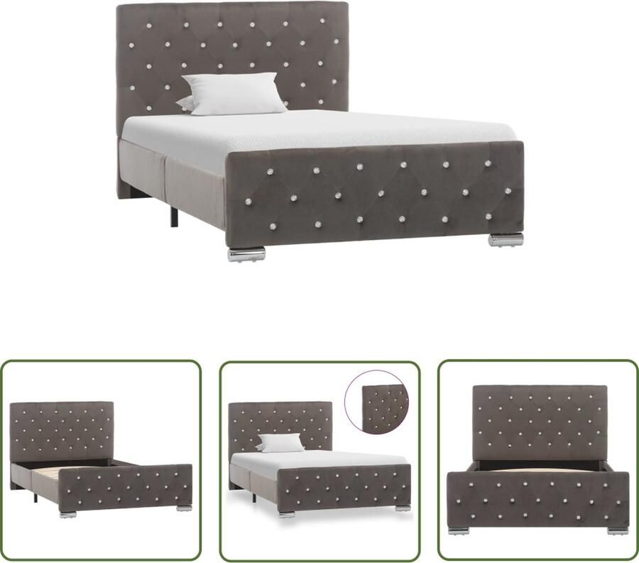 The Living Store Classic Bedframe 211x106x87 cm Grijs Klassieke Bed Frame Tweepersoons Bed Grijs Bed Velvet Bed Houten Bed Frame