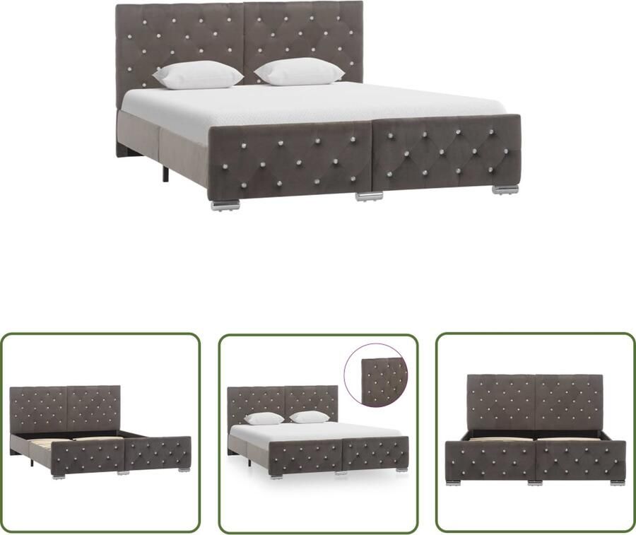 The Living Store Bedframe Klassiek ontwerp Hout Staal 140 x 200 cm Grijs Klassieke Bed Frame Tweepersoons Bed Houten Bed Stalen Bed Grijs Bed