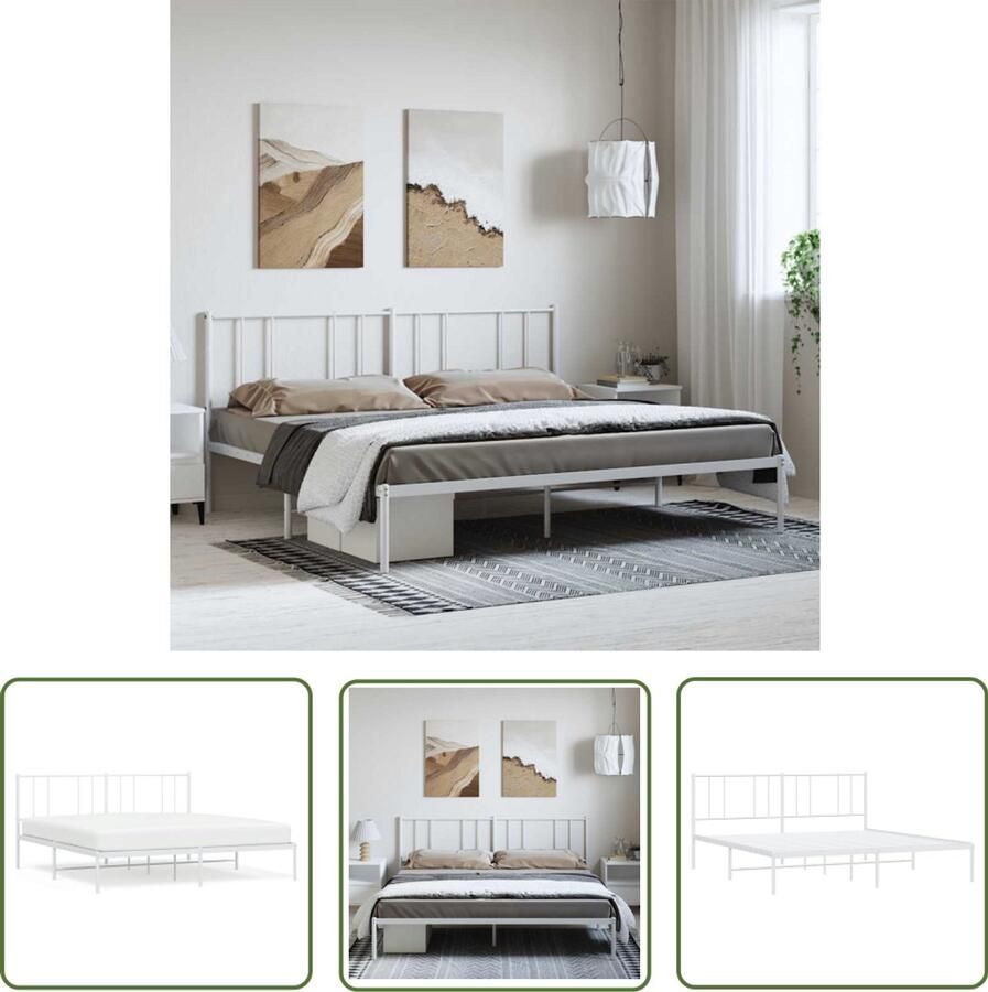 The Living Store Klassiek Bedframe Metalen Constructie Metalen Latten Extra Opbergruimte Comfortabele Ondersteuning Klassieke Bed Frame Tweepersoons Bed Metalen Bedframe Wit Bed Met Opbergruimte - Foto 2