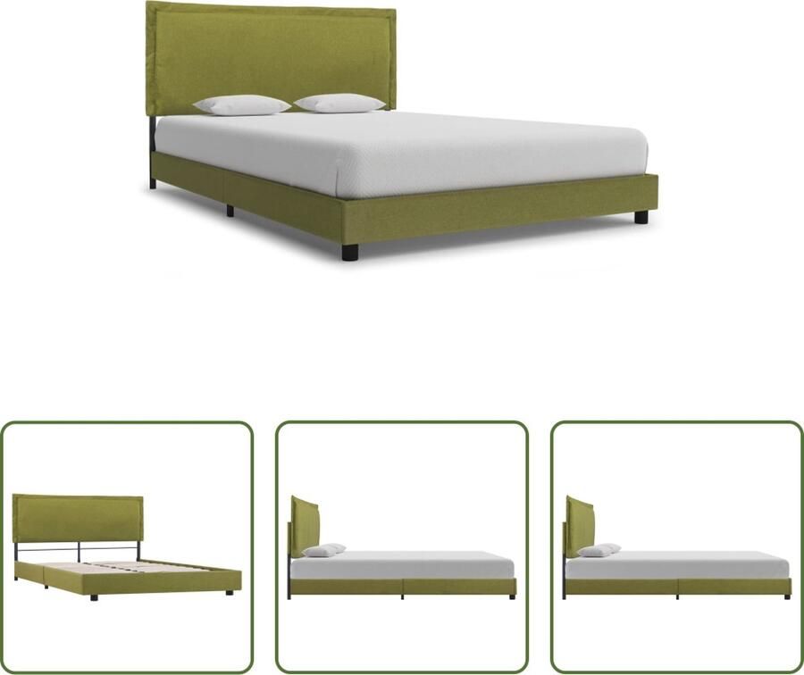 The Living Store Klassiek Bedframe Groen 207 x 146 x 95 cm Geschikt voor 140 x 200 cm matras Gemaakt van populierenhout jujubahout grenenhout MDF en gepoedercoat ijzer Polyester bekleding Sterke en duurzame constructie