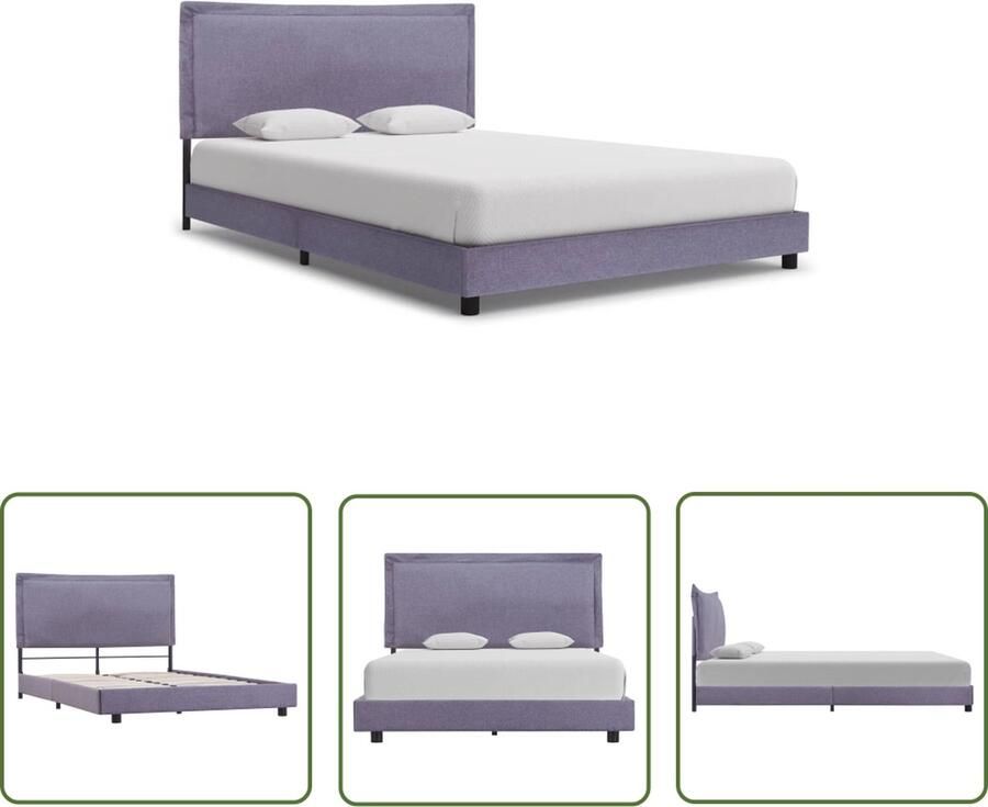 The Living Store Bedframe Klassiek 140x200 cm Materiaal- IJzer MDF Kleur- Lichtgrijs Klassieke Bedframe Tweepersoons Bed Grijs Bed Metalen Bedframe Stoffen Bedheadboard