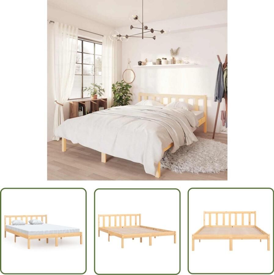The Living Store Bedframe Grenenhout 205.5 x 165.5 x 69.5 cm 160 x 200 cm matras Massief Grenenhout Bed Frame Tweepersoons Bed Hoofdboard Bed Boxspring Bed Kopen