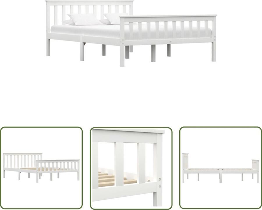 VidaXL Tweepersoons Bed Massief Hout Bed Bedframe massief grenenhout wit 140x200 cm Bed Frame Houten Bed Modern Bed