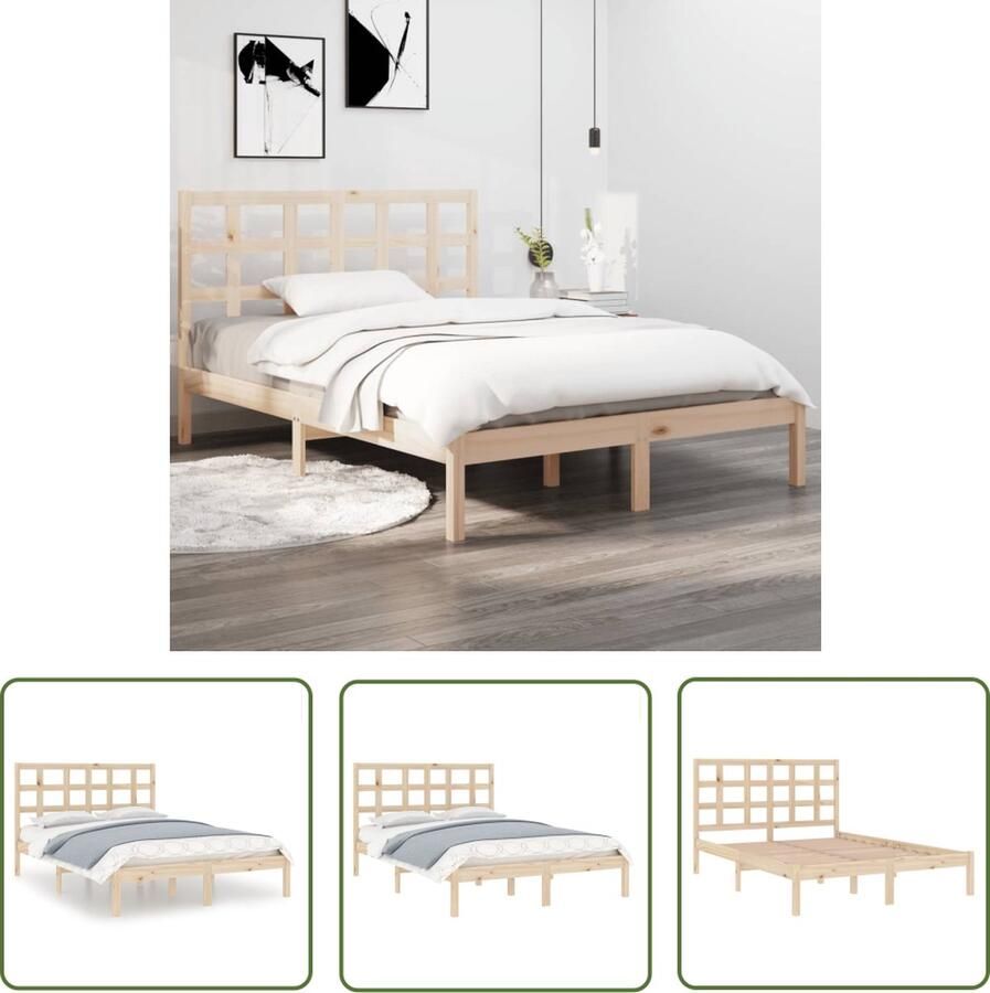 The Living Store Bedframe Massief Grenenhout 195.5 x 140.5 x 31 cm Comfortabel en Stevig Geschikt voor 135 x 190 cm Matras Montage Vereist Massieve Houten Bedframe Tweepersoons Bed Bruine Bedbank Houten Bed Comfortabel Bed
