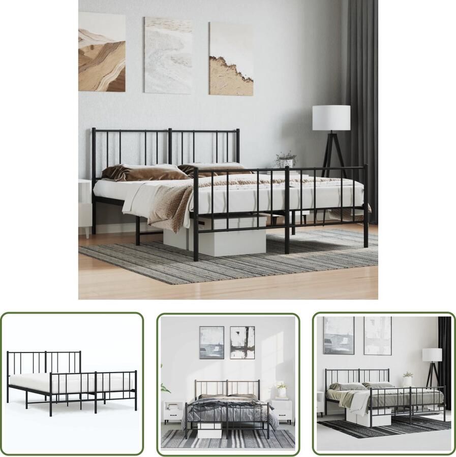 The Living Store Bedframe Classic Metalen constructie Metalen latten Extra opbergruimte Comfortabele ondersteuning Zwart 207x156x90 cm Metalen Bed Frame Tweepersoons Bed Zwarte Bed Boxspring Bed Slaapcomfort