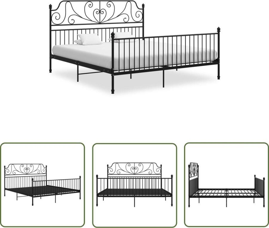 The Living Store Metalen Bedframe Zwart 206 x 204 x 131 cm Gepoedercoat metaal Metalen Bed Frame Tweepersoons Bed Zwart Bed Slaapcomfort Bedstede - Foto 2