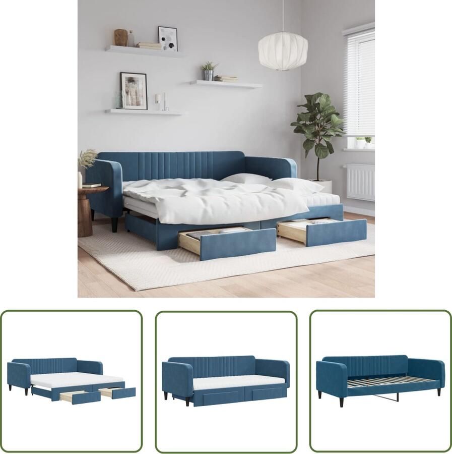 The Living Store Slaapbank met onderschuifbed 223x110x75 cm Blauw veelzijdig en comfortabel Slaapbank Tweepersoons Bed Onderschuifbed Boxspring Lounge Sofa