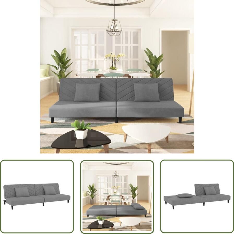The Living Store Slaapbank 2-zits Fluweel Lichtgrijs 200 x 84.5 x 69 cm 2-in-1 functie Slaapbank Tweepersoonsbank Fluweel Sofa Grijze Bank Multifunctionele Bank