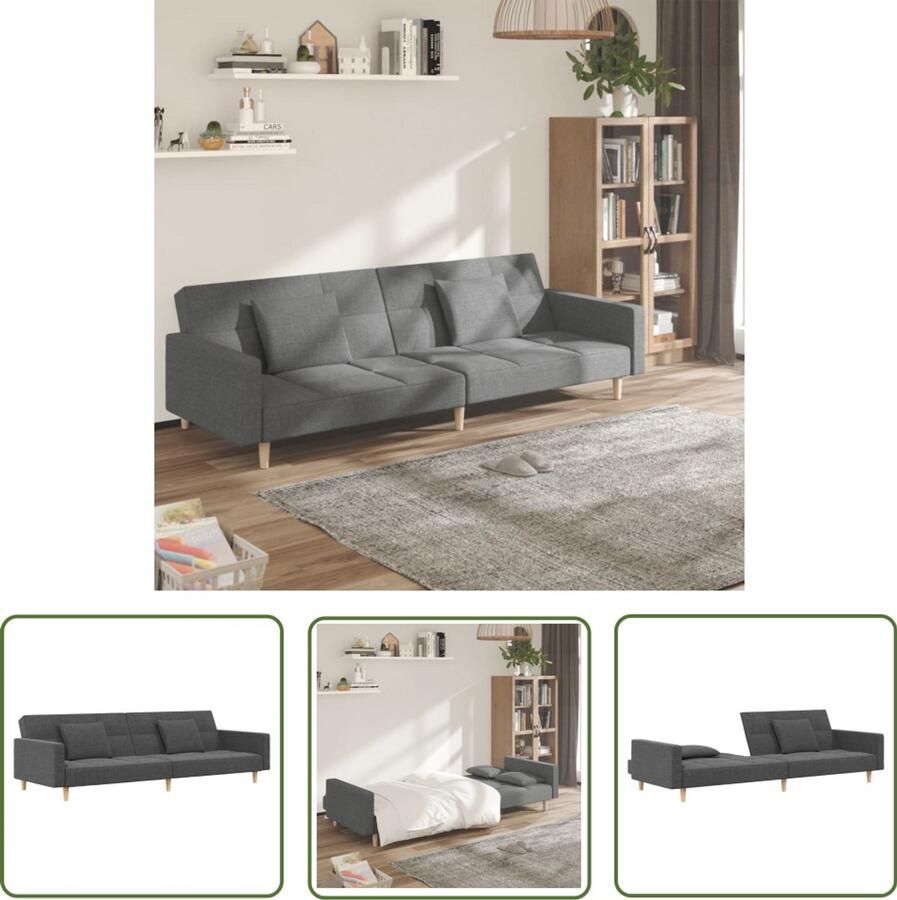 The Living Store Slaapbank Stof 2-zits Lichtgrijs Omklapbare Rugleuningen Slaapbank Tweepersoonsbank Logeerbed Sofa Bed Grijs Meubilair