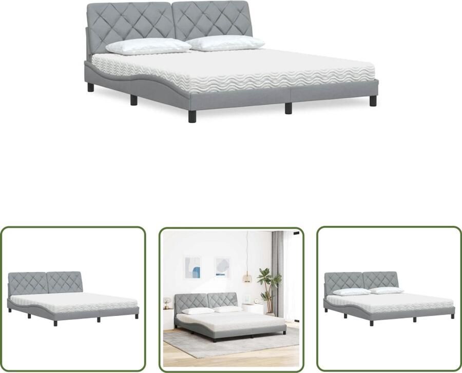 VidaXL Tweepersoonsbed Bed Frame Bed met matras stof lichtgrijs 180x200 cm Matras Ligcomfort Slaapkamerdecoratie