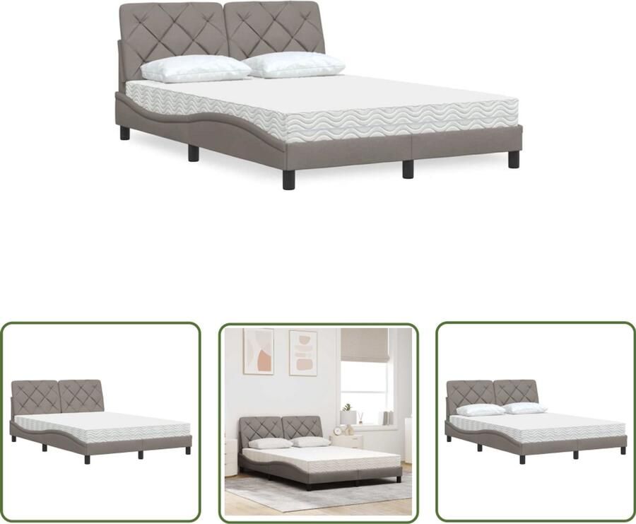 VidaXL Tweepersoonsbed Bed Frame Bed met matras stof taupe 140x200 cm Slaapcomfort Matras Hoofdkussens
