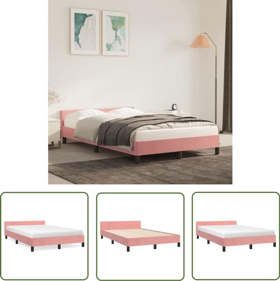 VidaXL Tweepersoonsbed Bed Frame Bedframe zonder matras 120x190 cm fluweel roze Rozerood Bed Fluweel Bed Boxspring
