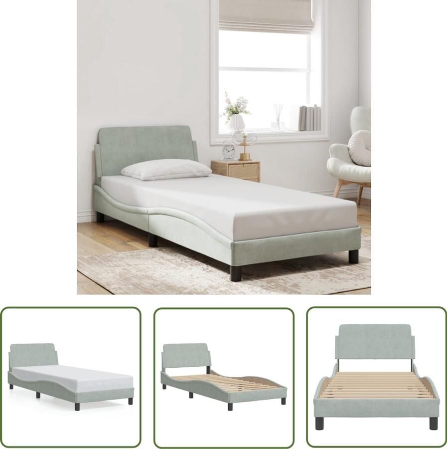 VidaXL Bedframe Dover 90x200 cm fluweel lichtgrijs Bedframe Tweepersoonsbed Boxspring Slaapkamerinrichting Modern Bed