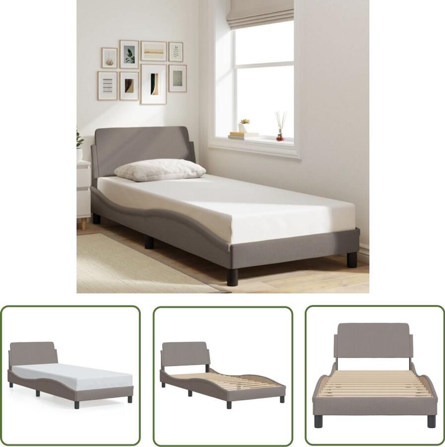 VidaXL Bedframe met hoofdeinde Dover 90x190 cm stof taupe Bedframe Tweepersoonsbed Boxspring Taupecloured Bed Design Bed
