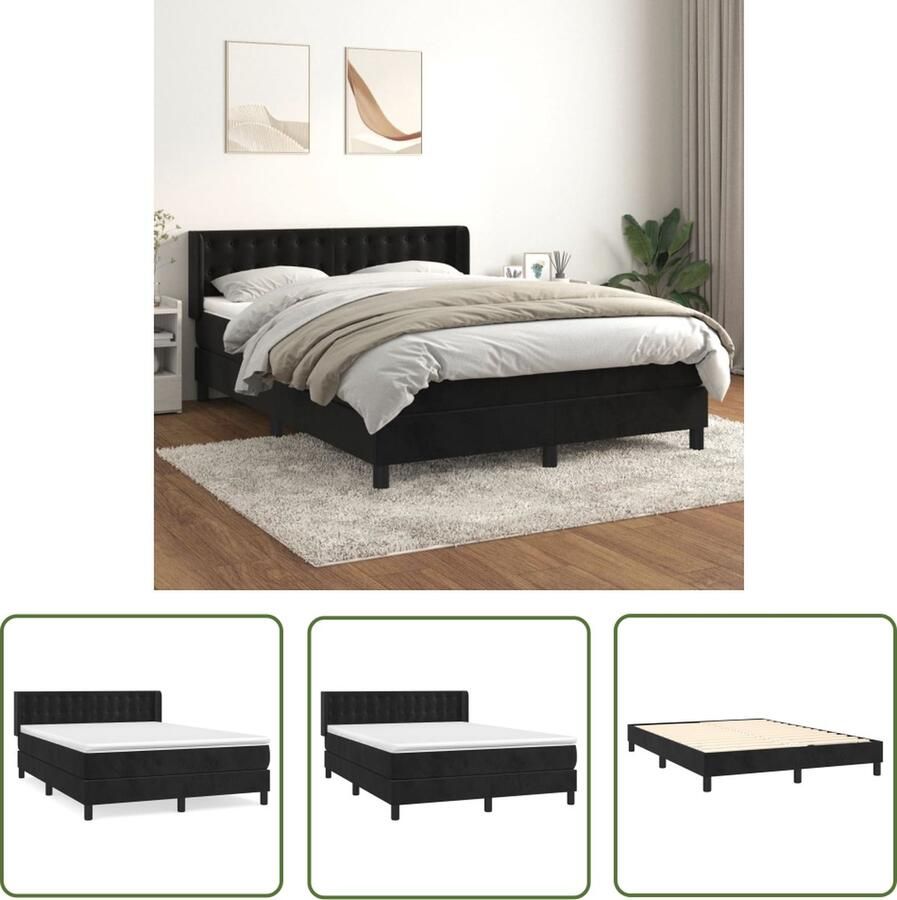 The Living Store Bed Zwart Fluweel 193x147x78 88 cm Pocketvering Matras Middelhard Huidvriendelijk Topmatras 140x190x20 5 cm Boxspring Tweepersoonsbed Velvet Bed Zwart Bed King Size Bed - Foto 3