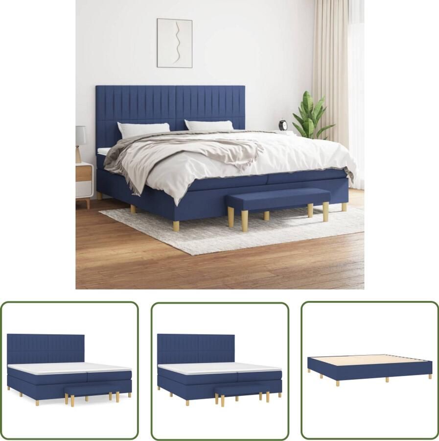 VidaXL Boxspring Blauw 200x200 cm Inclusief Matras Boxspringbed Tweepersoons Bed Boxspring Slaapcomfort Blauw Bed Lederlook Bed Pocketed Veren Matras Hoofdbord Multifunctionele Bank