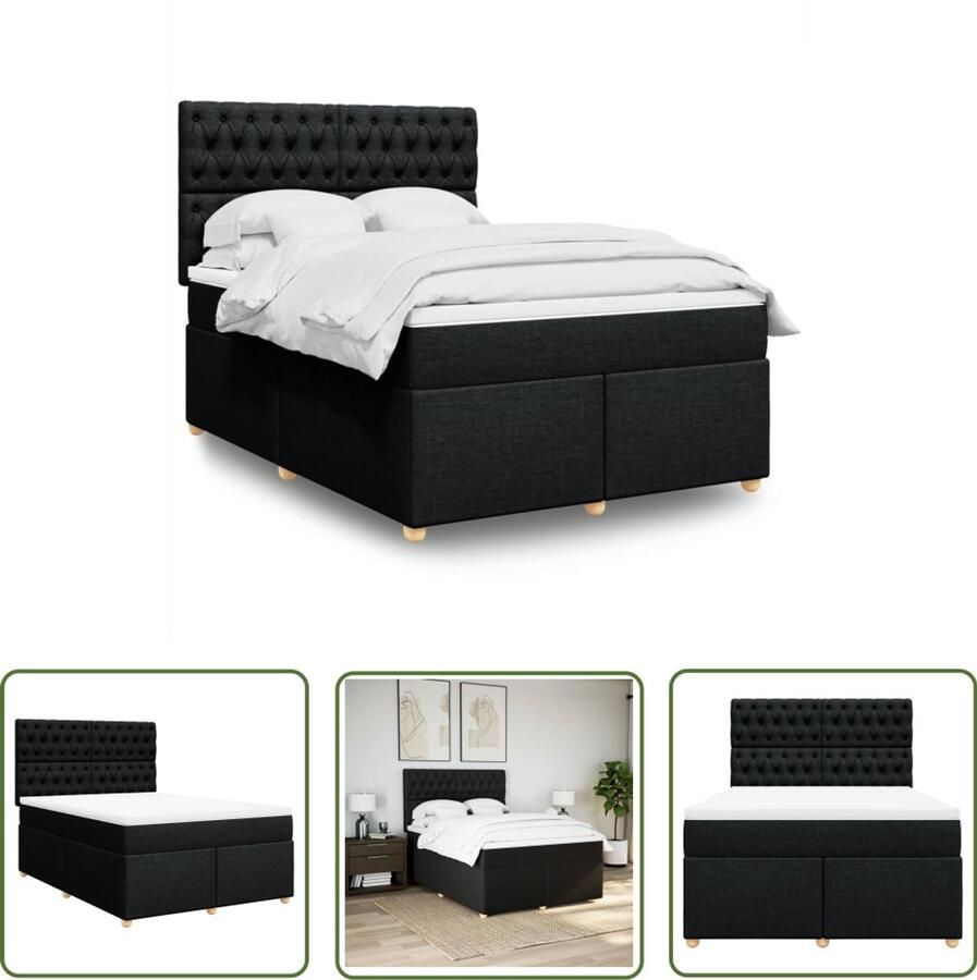 The Living Store Boxspring met matras stof zwart 140x200 cm Boxspringbed Tweepersoonsbed Pocketveringmatras Elektrisch Verstelbaar Hoofdbord Zwarte Boxspring