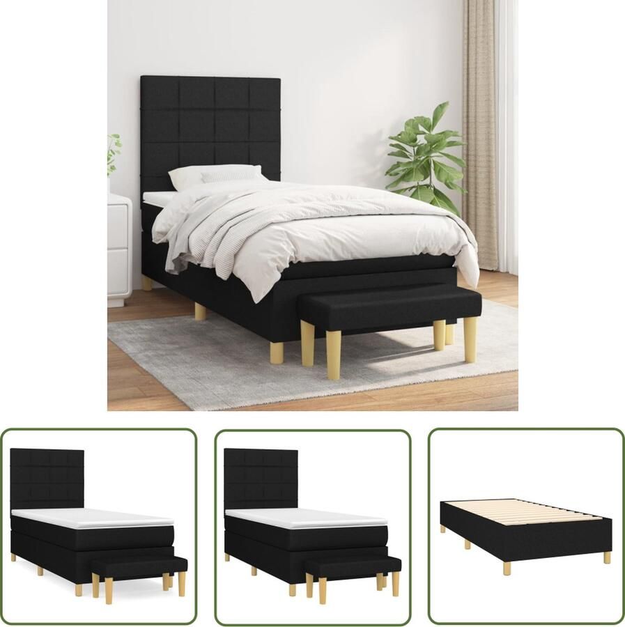 The Living Store Boxspringbed Pocketvering Middelharde ondersteuning 193 x 90 x 118 128 cm Zwart Boxspringbed Boxspring Tweepersoonsbed Zitzitting Slaapkamermeubilair