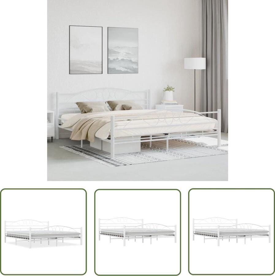 The Living Store Metalen Bedframe Elegant Bedden Afmeting- 210 x 187 x 85 cm Massieve constructie Kleur- wit Materiaal- Metaal multiplex Geschikte matras- 180 x 200 cm (exclusief matras) - Foto 2