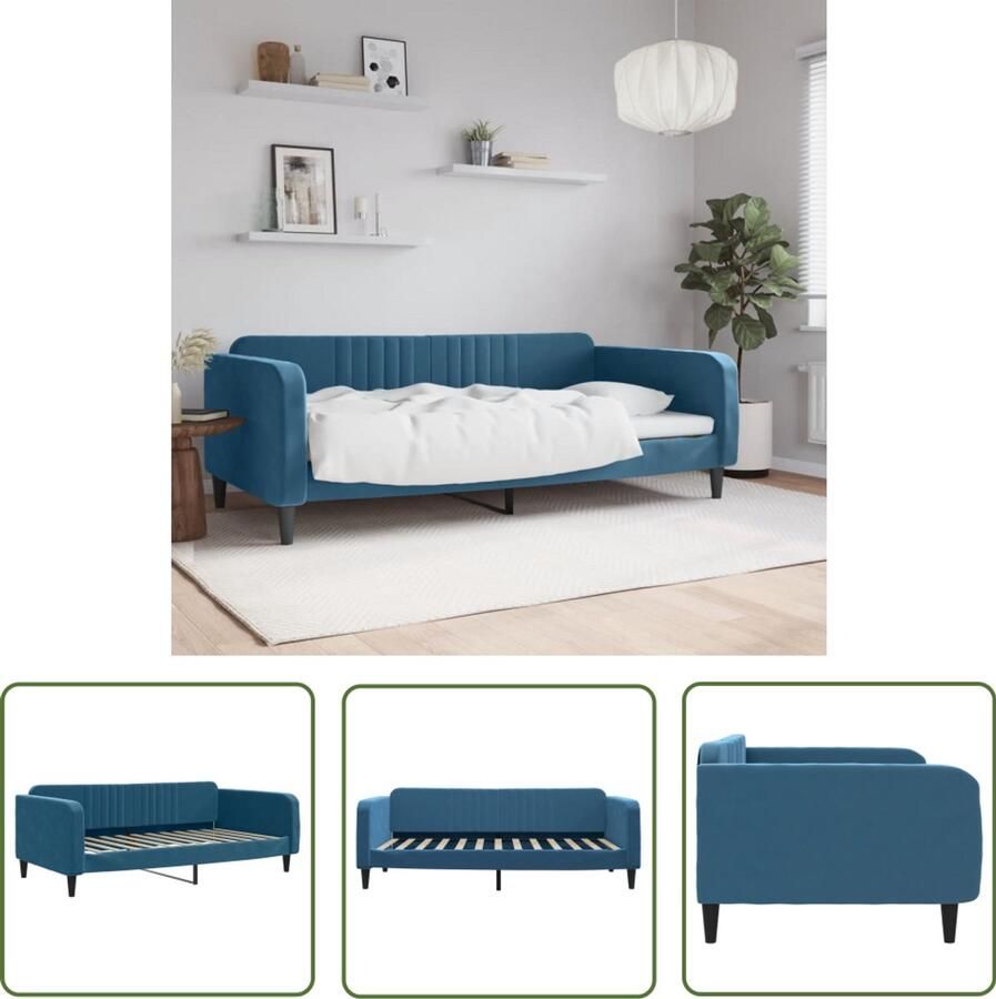 The Living Store Slaapbank 100x200 cm fluweel blauw Slaapbank Tweepersoonsbed Daybed Lounge Sofa Meubels