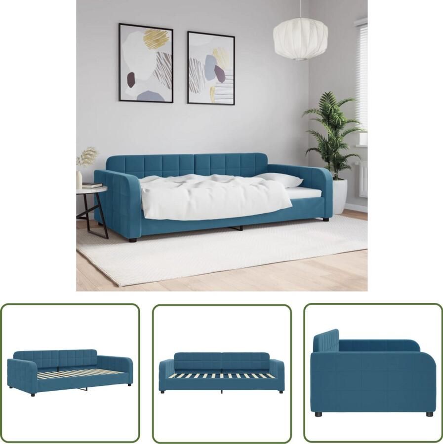 The Living Store Slaapbank 100x200 cm fluweel blauw Slaapbank Tweepersoonsbed Daybed Multifunctioneel Meubilair Lounge Sofa