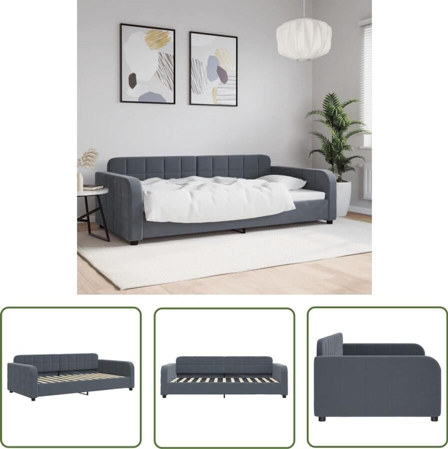 VidaXL Slaapbank 100x200 cm fluweel donkergrijs Slaapbank Tweepersoonsbed Daybed Lounge Sofa Donkere Kleuren