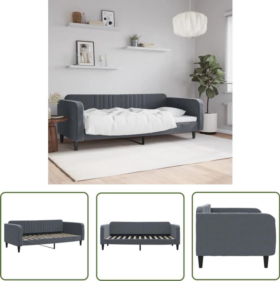 VidaXL Slaapbank 100x200 cm fluweel donkergrijs Slaapbank Tweepersoonsbed Lounge Sofa Donkere Kleuren Velours Stoffen