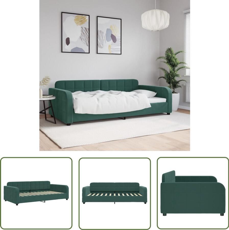 The Living Store Slaapbank 100x200 cm fluweel donkergroen Slaapbank Tweepersoonsbed Donkere Meubels Designmeubel Multifunctioneel Meubel