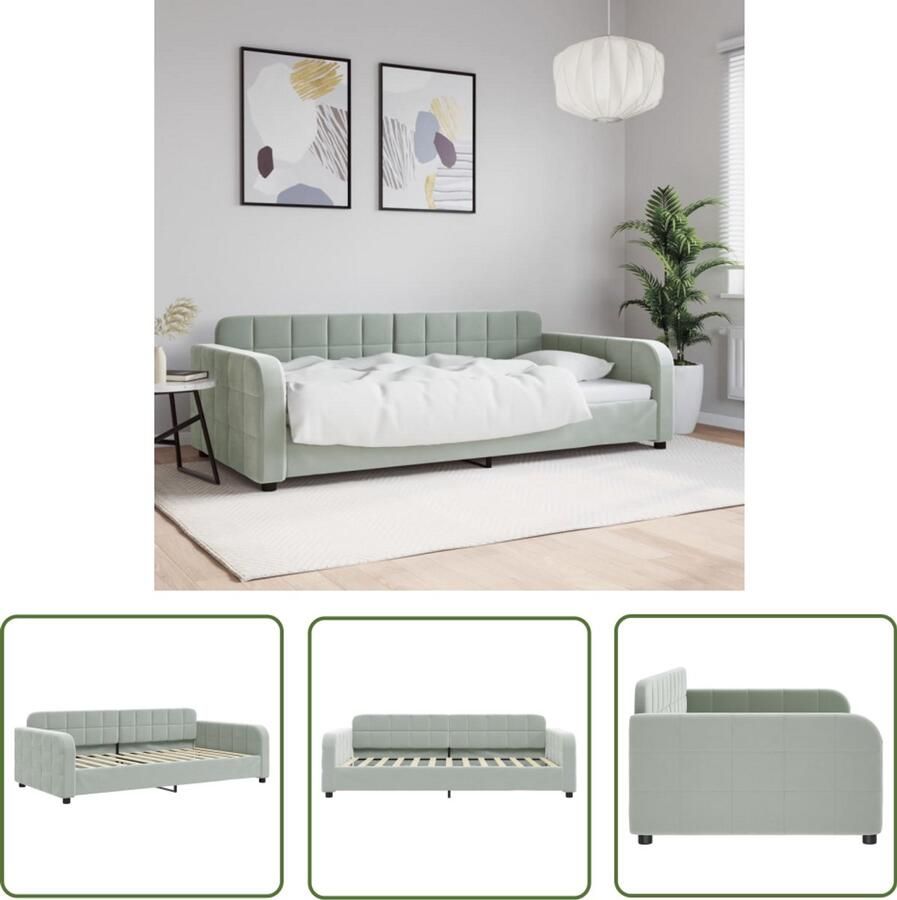 The Living Store Slaapbank 100x200 cm fluweel lichtgrijs Slaapbank Tweepersoonsbed Sofa Bed Lounge Bank Fluweelsofa