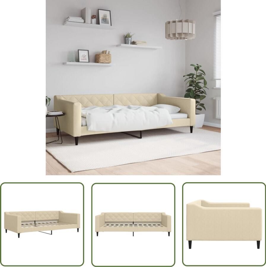 The Living Store Slaapbank 100x200 cm stof crèmekleurig Slaapbank Tweepersoonsbed Daybed Lounge Sofa Stoffen Bank