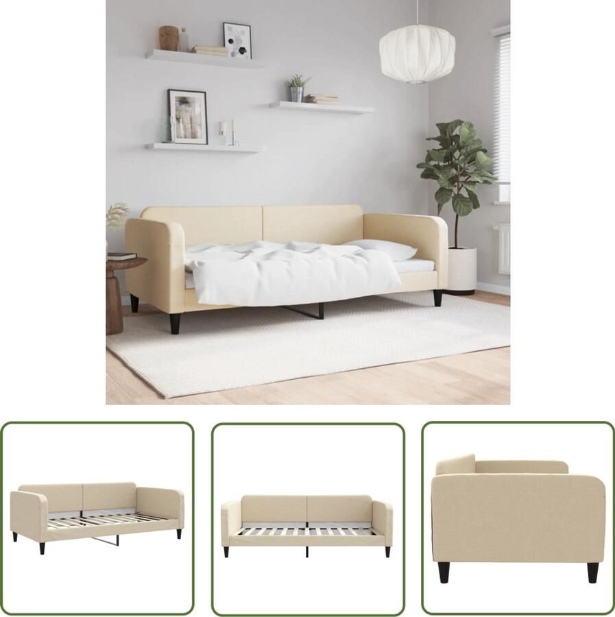The Living Store Slaapbank 100x200 cm stof crèmekleurig Slaapbank Tweepersoonsbed Daybed Multifunctioneel Meubilair Comfortabele Bank