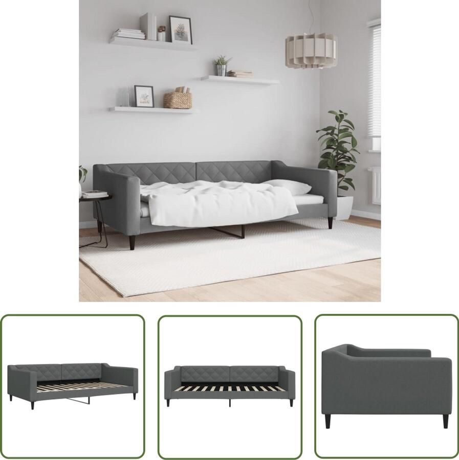 The Living Store Slaapbank 100x200 cm stof donkergrijs Slaapbank Tweepersoonsbed Daybed Donkere Meubels Stoffen Bank