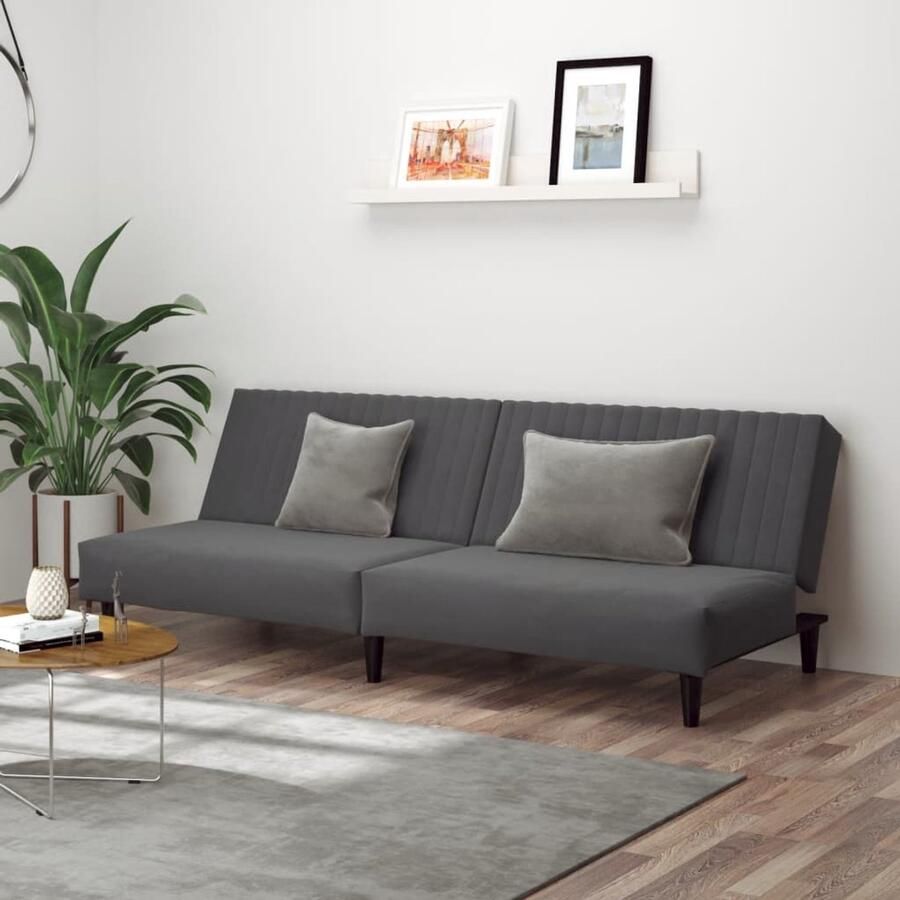 The Living Store Slaapbank Fluweel 200 x 84.5 x 69 cm Donkergrijs Slaapbank Tweepersoonsbed Lounge Sofa Fluweel Sofa Donkere Kleuren Meubilair