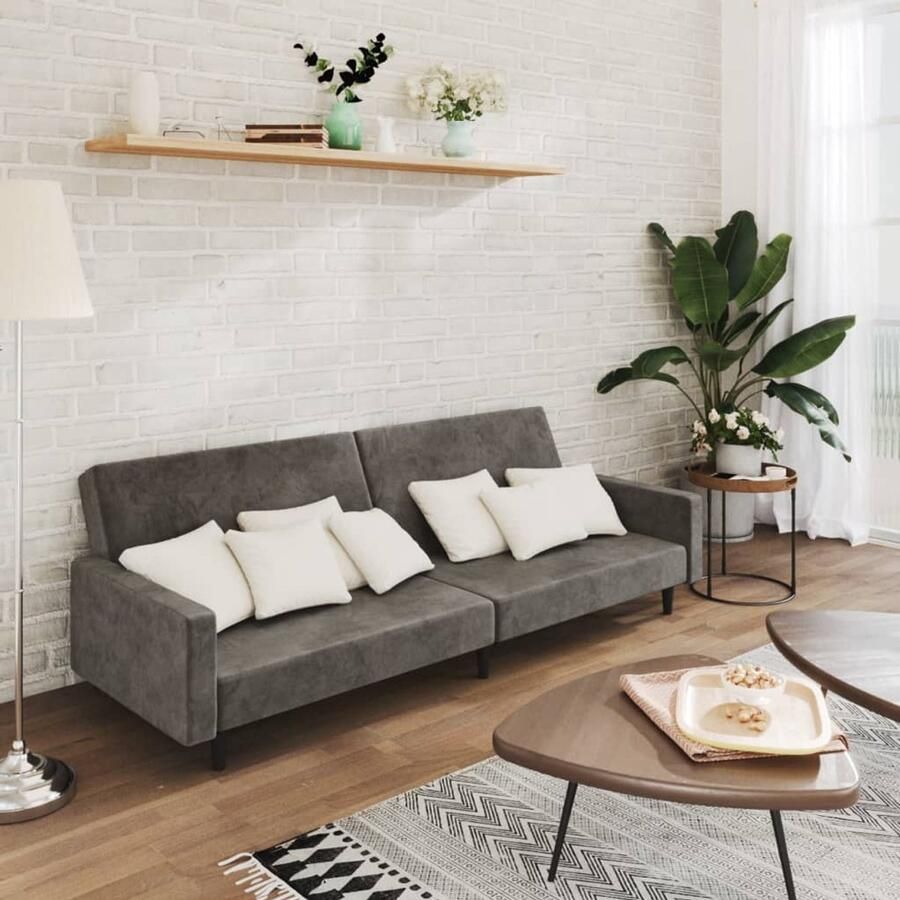 The Living Store Slaapbank Fluweel Donkergrijs 220 x 100 x 52 cm Multifunctioneel Slaapbank Tweepersoonsbed Lounge Sofa Multifunctionele Meubels Donkere Kleuren