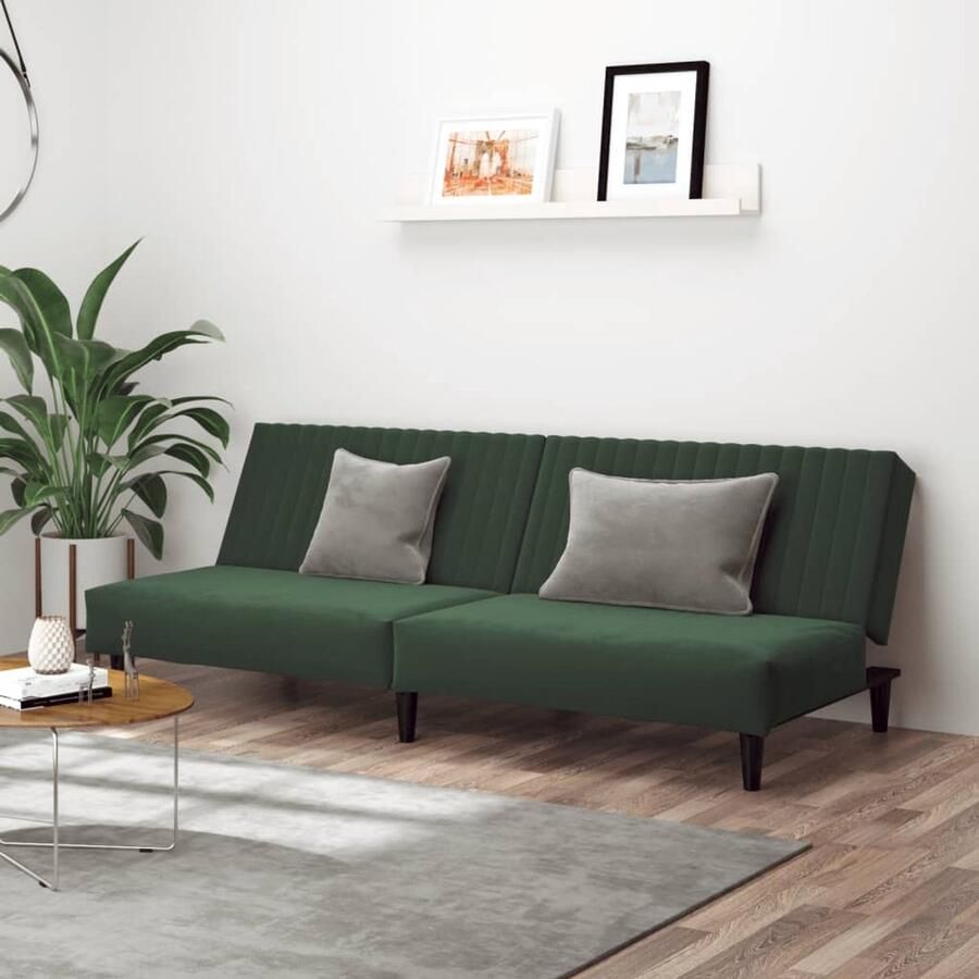 The Living Store Slaapbank Donkergroen Fluweel 2-persoonsbed 200 x 100 x 32 cm Slaapbank Tweepersoonsbed Donkere Kleuren Lounge Meubilair Fluweel Sofa