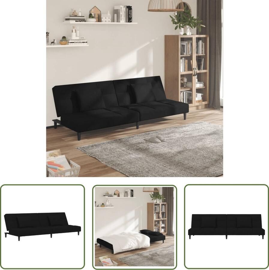 The Living Store Slaapbank Opvouwbaar 200 x 84.5 x 69 cm Fluweel Zwart Slaapbank Tweepersoonsbed Fluweel Sofa Lounge Bank Multifunctionele Meubels