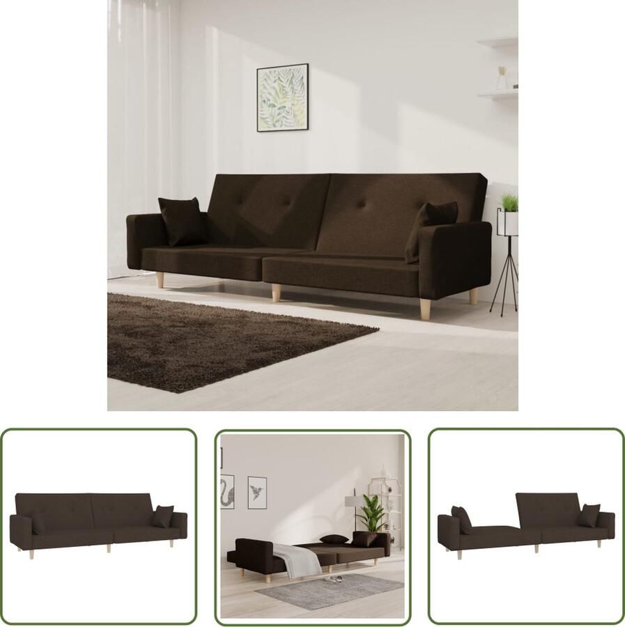 The Living Store Slaapbank 2-zits 220 x 84.5 x 69 cm 2-in-1 functie Slaapbank Tweepersoonsbed Logeerbed Bankstel Bruine Bank