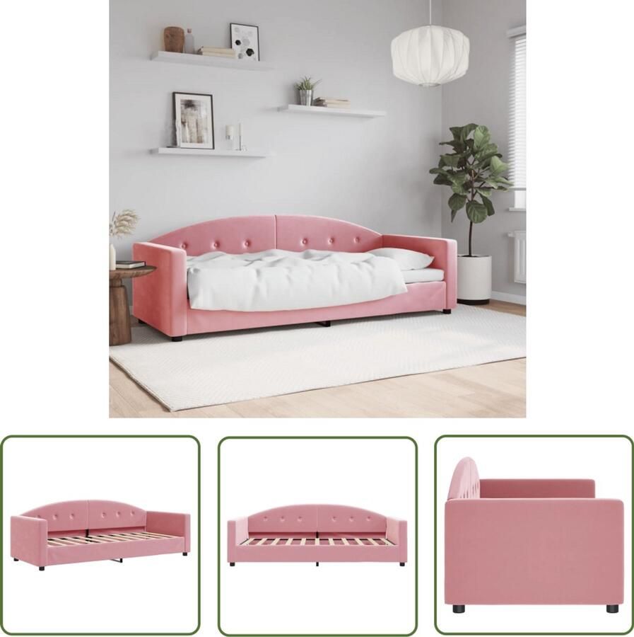 The Living Store Slaapbank 80x200 cm fluweel roze Slaapbank Tweepersoonsbed Daybed Lounge Sofa Rozenkleurige Meubels