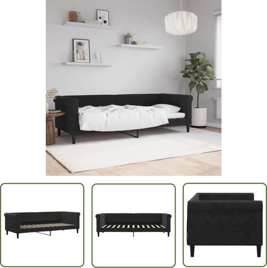 The Living Store Slaapbank 2-in-1 Fluweel Zwart 229x90x68cm Slaapbank Tweepersoonsbed Daybed Lounge Sofa Velvet Sofa