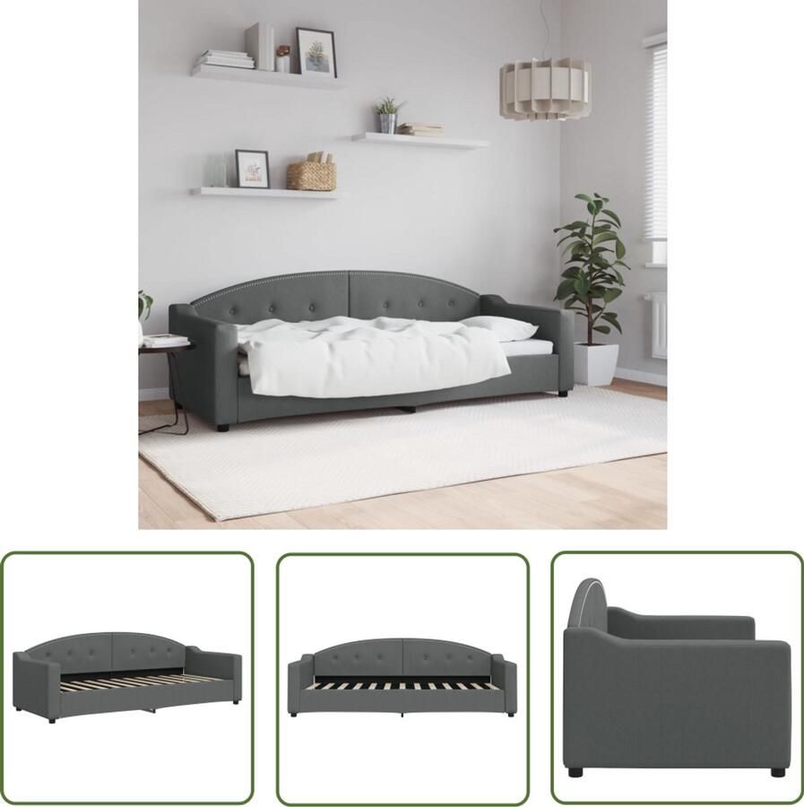 The Living Store Slaapbank 80x200 cm stof donkergrijs Slaapbank Tweepersoonsbed Donkere Meubels Stoffen Bank Compact Bed