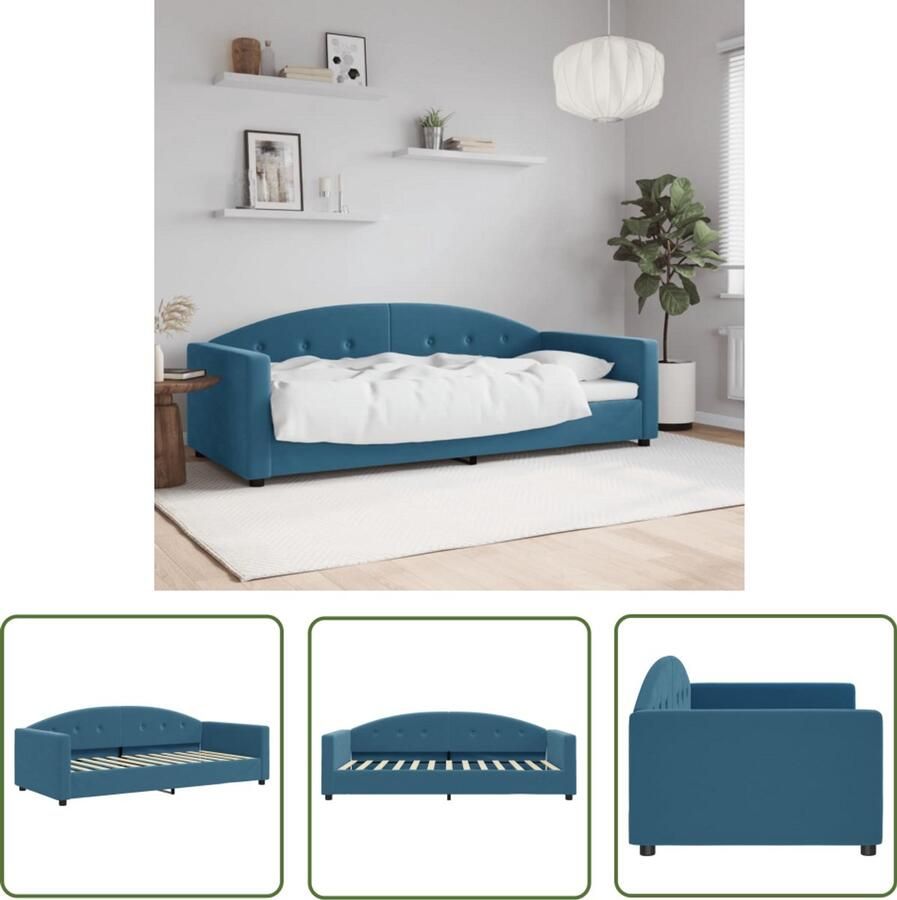 The Living Store Slaapbank 90x200 cm fluweel blauw Slaapbank Tweepersoonsbed Daybed Lounge Sofa Velvet Meubels