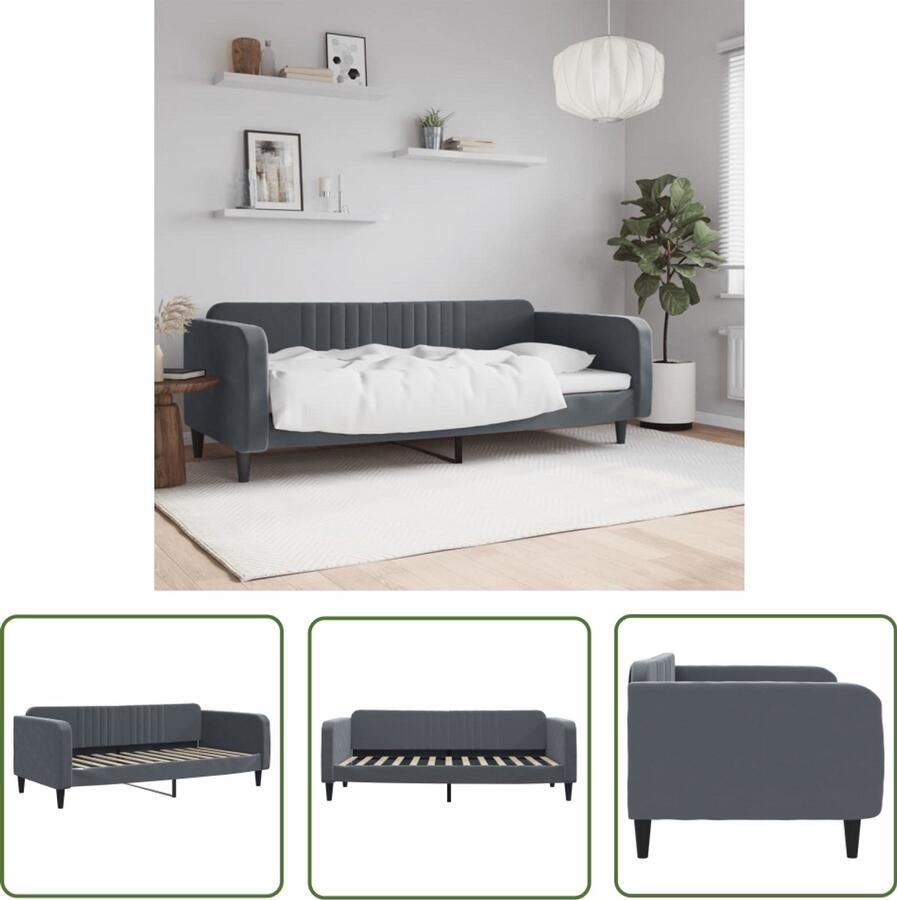 VidaXL Slaapbank 90x200 cm fluweel donkergrijs Slaapbank Tweepersoonsbed Daybed Lounge Sofa Donkere Kleuren