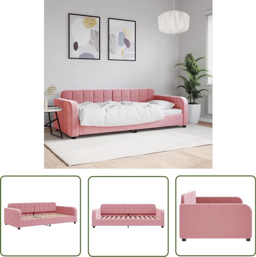 The Living Store Slaapbank 90x200 cm fluweel roze Slaapbank Tweepersoonsbed Daybed Lounge Sofa Rozerood Meubilair