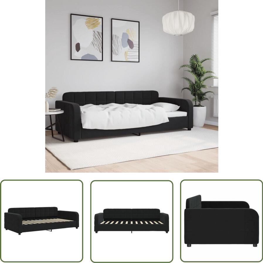 The Living Store Slaapbank 90x200 cm fluweel zwart Slaapbank Tweepersoonsbed Designmeubel Lounge Sofa Multifunctioneel Meubilair