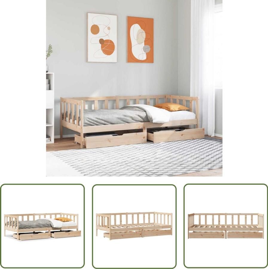 The Living Store Slaapbank met lades 90x190 cm massief grenenhout Slaapbank Tweepersoonsbed Stapelbaar Bed Meubel Hout Meubel